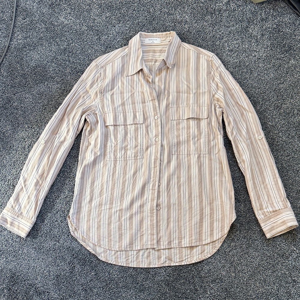 ARITZIA Striped Button Down Shirt - Cream and Tan (oversized)